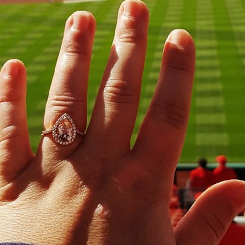 Women's engagement ring and men's matching band